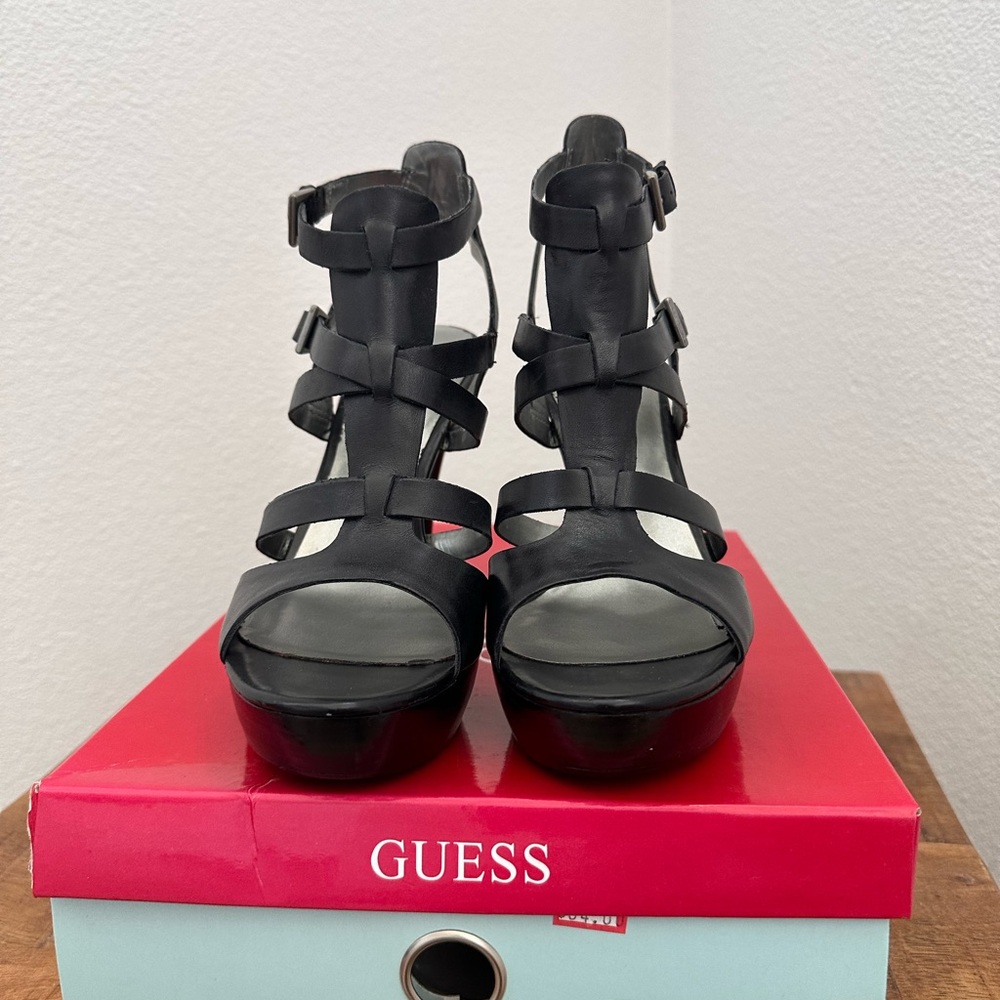 GUESS strap heels black leather